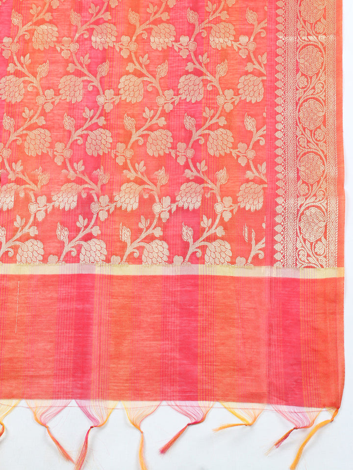 Woven Design Chanderi Unstitched Suit With Pant &amp; Dupatta