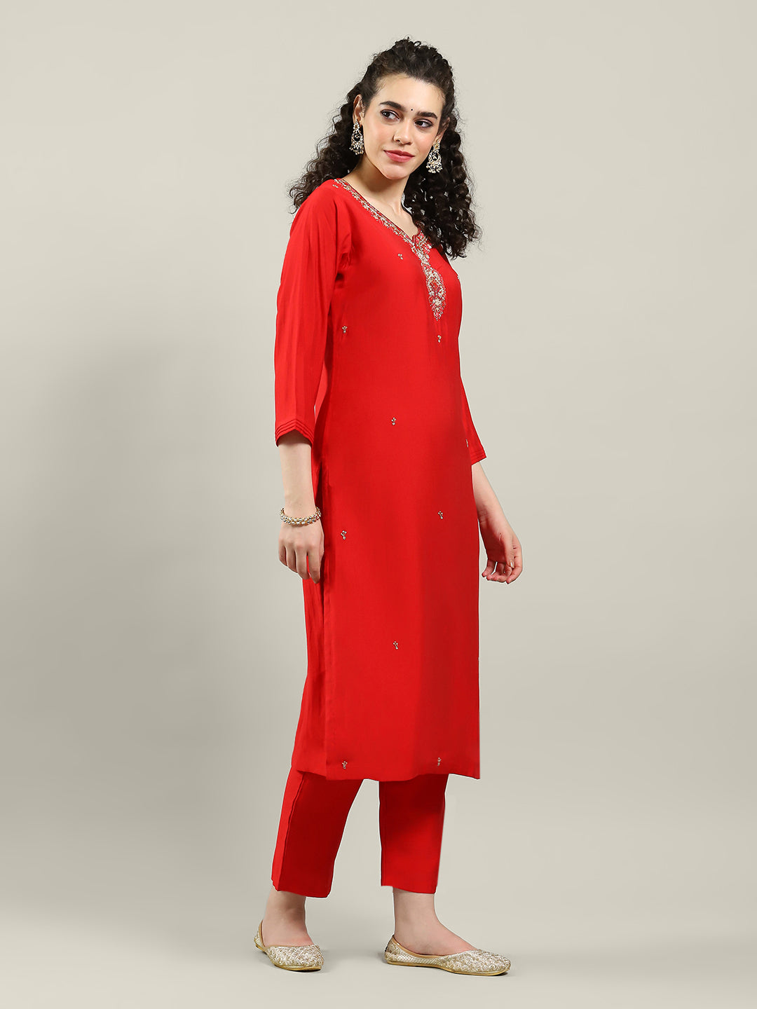 Printed Cotton Blend Kurta With Pants & Dupatta