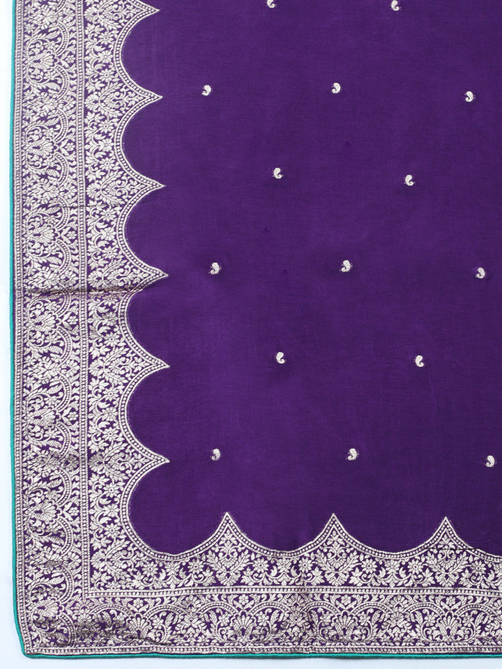 Embroidered Chanderi Unstitched Suit With Pant &amp; Dupatta