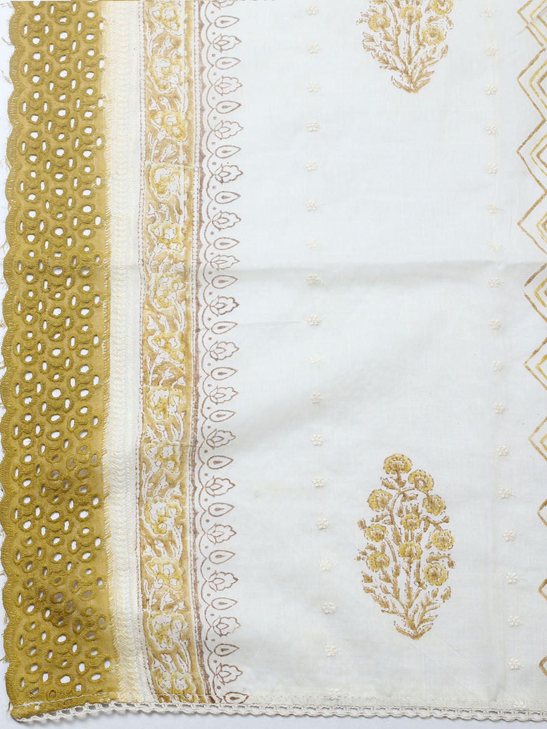 Embroidered Cotton Blend Unstitched Suit With Pant &amp; Dupatta