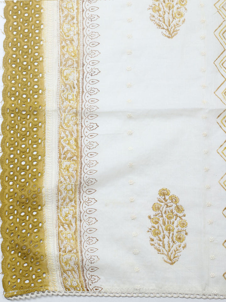 Embroidered Cotton Blend Unstitched Suit With Pant &amp; Dupatta