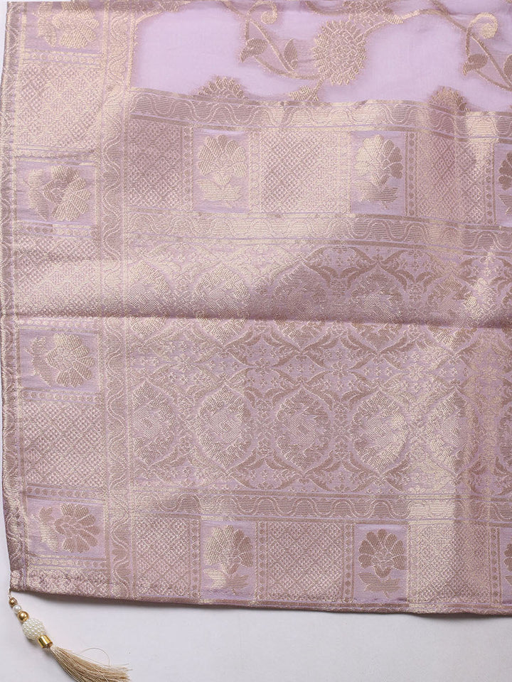Embroidered Chanderi Unstitched Suit With Pant &amp; Dupatta