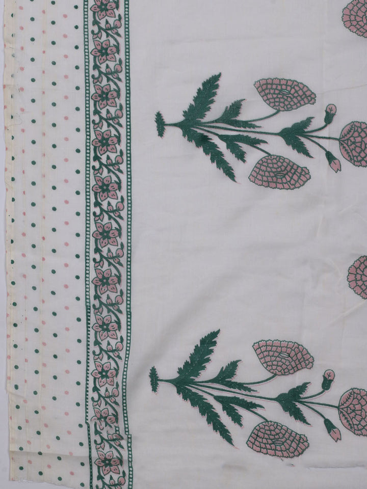 Neck Embroidered &amp; Printed Cotton Blend Unstitched Suit With Dupatta