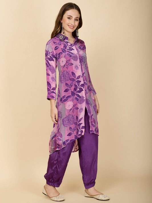 Printed Crepe Kurta Set