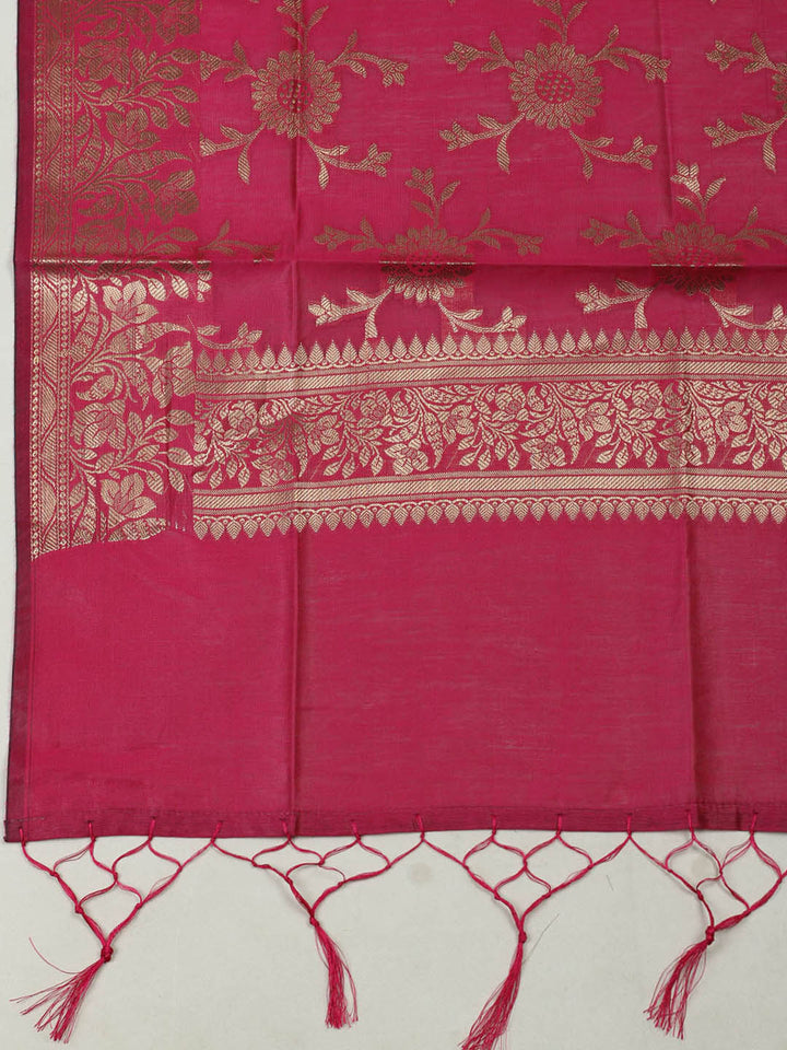 Woven Design Chanderi Unstitched Suit With Pant &amp; Dupatta