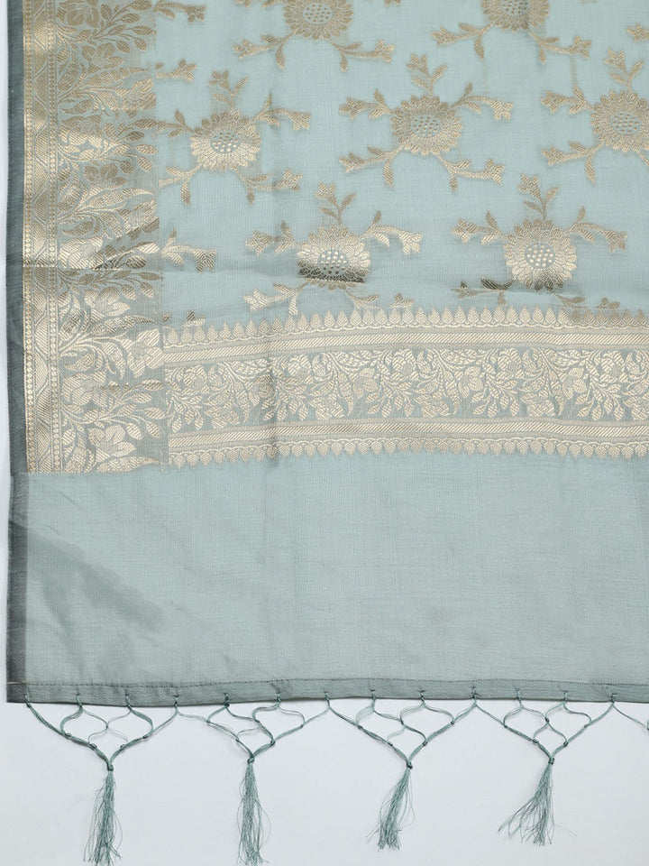 Woven Design Chanderi Unstitched Suit With Pant &amp; Dupatta
