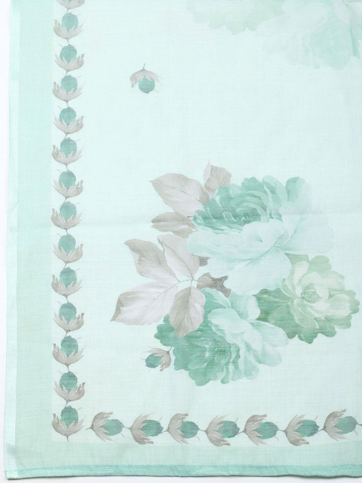 Embroidered Linen Blend Unstitched Suit With Pant Dupatta