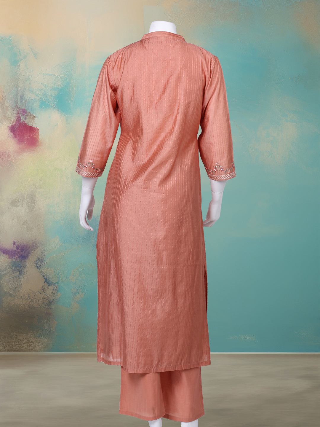 Embroidered Chanderi Kurta With Pant & Dupatta