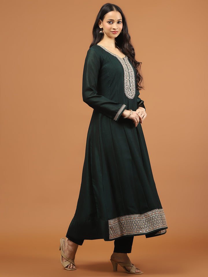 Zari Sequin Embroidery Art Silk Kurta With Pants &amp; Dupatta