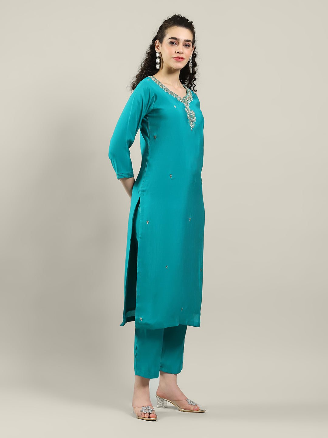 Printed Cotton Blend Kurta With Pants & Dupatta