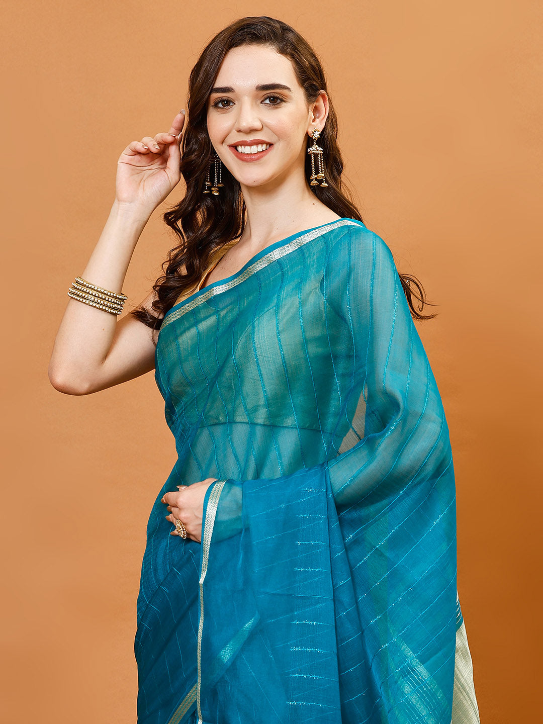 Plain Zari Border Organza Saree