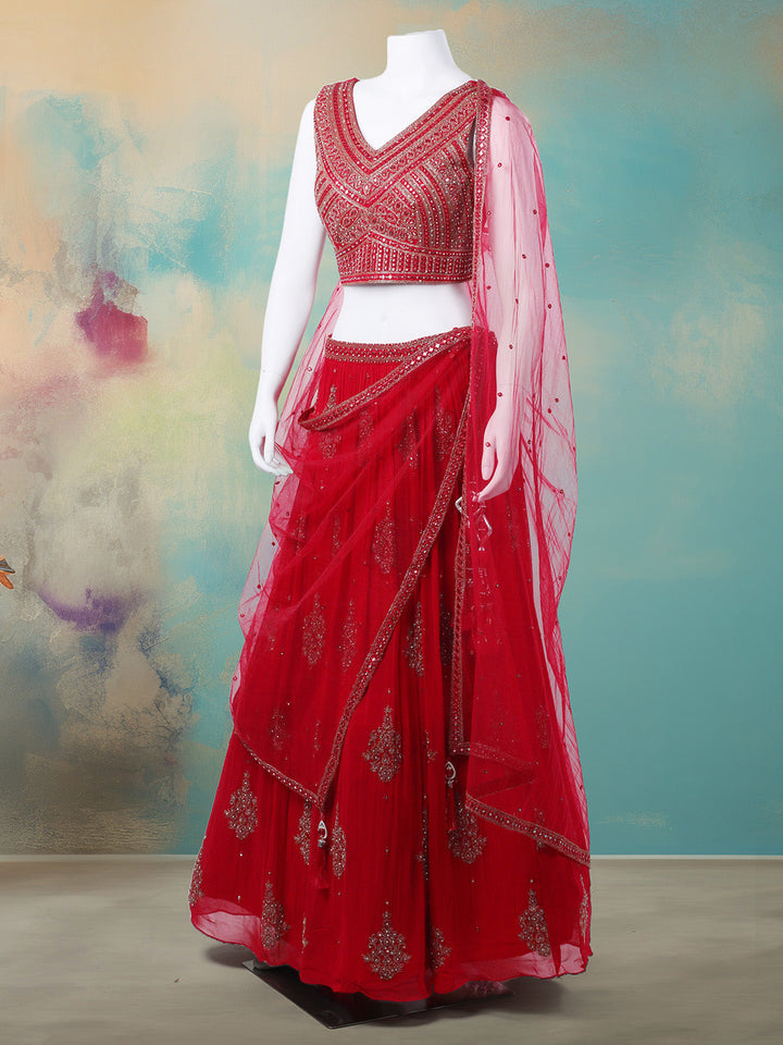 Resham Mirror Work Georgette Choli With Lehenga &amp; Dupatta