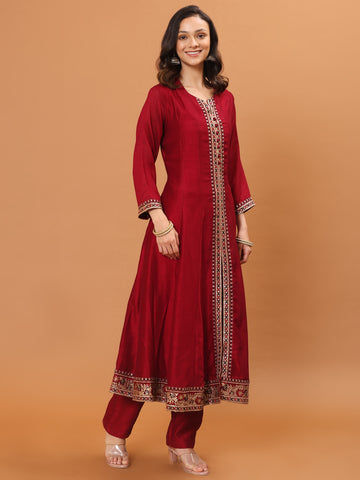 Zari Embroidery Handloom Kurta With Pants & Dupatta