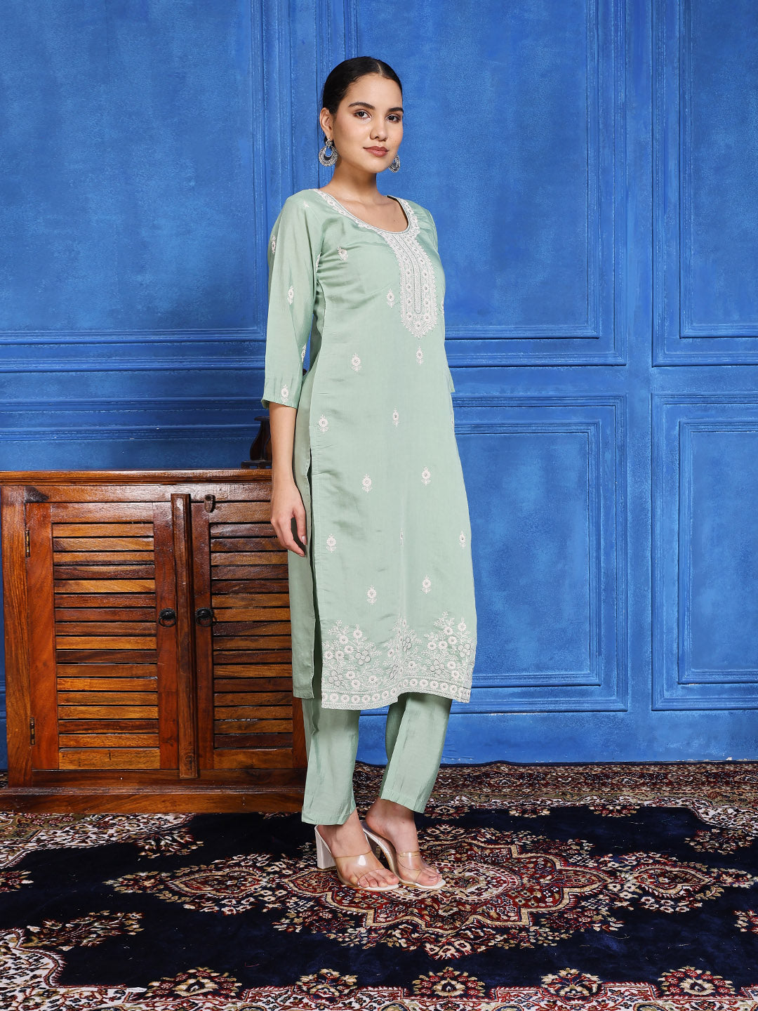 Printed Cotton Blend Kurta With Pants & Dupatta