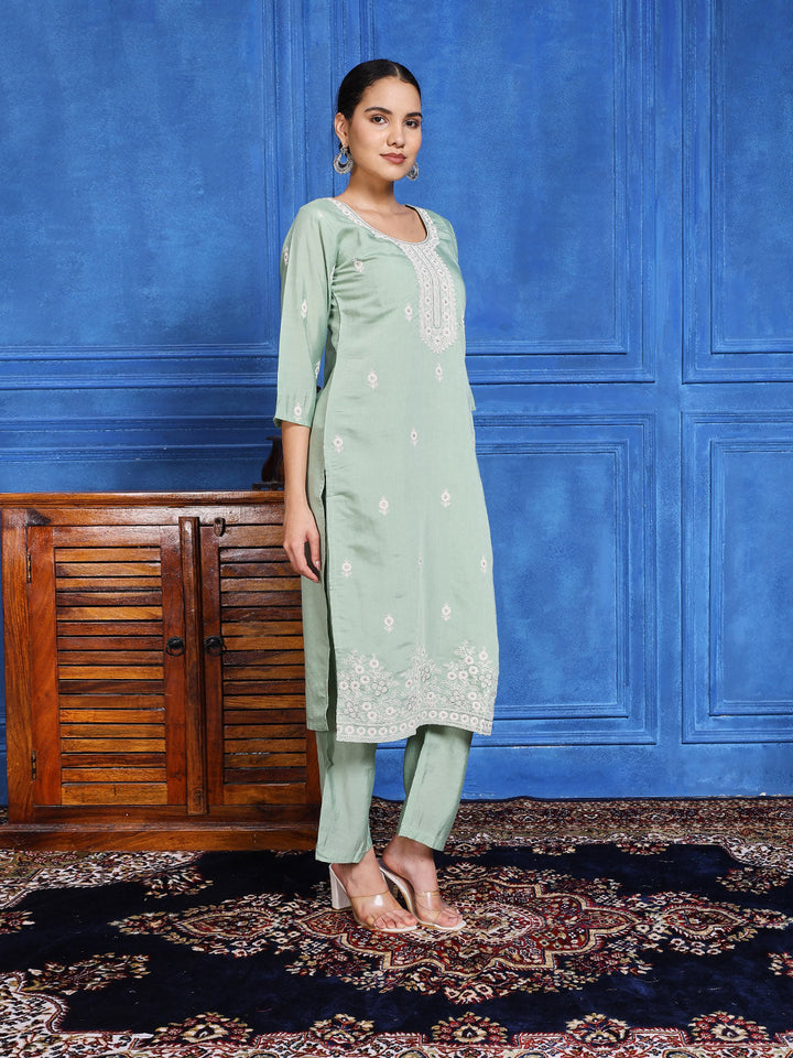 Printed Cotton Blend Kurta With Pants &amp; Dupatta