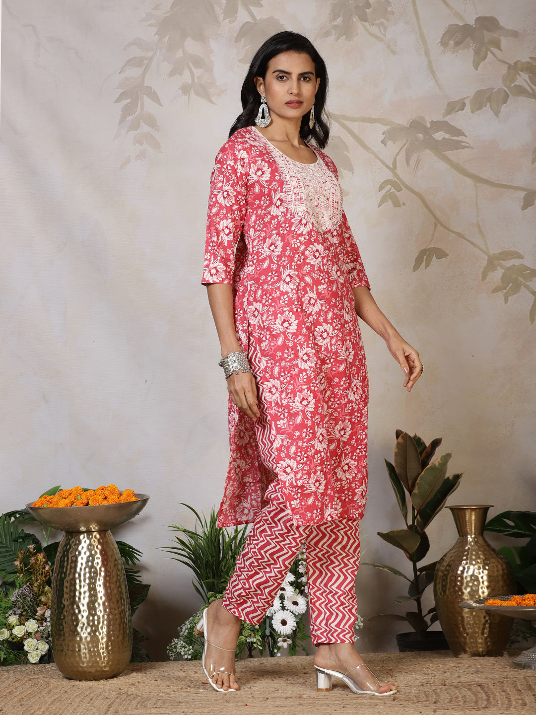Printed Cotton Blend Kurta With Pants & Dupatta