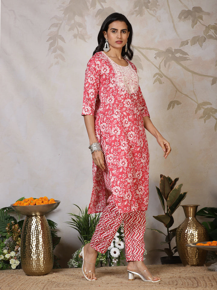 Printed Cotton Blend Kurta With Pants &amp; Dupatta