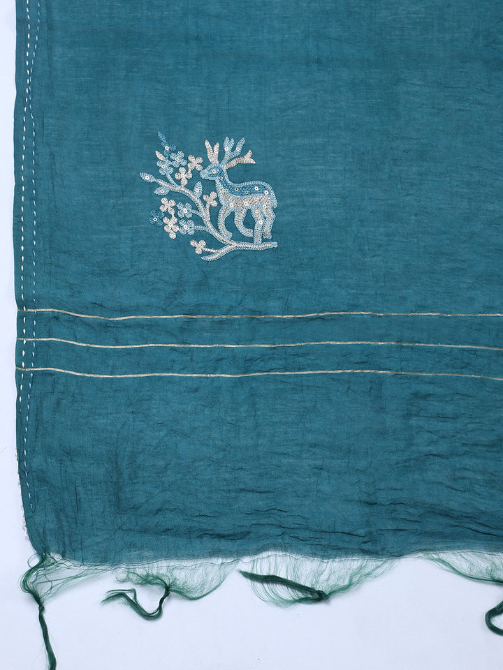 Embroidered Cotton Blend Unstitched Suit With Pant &amp; Dupatta