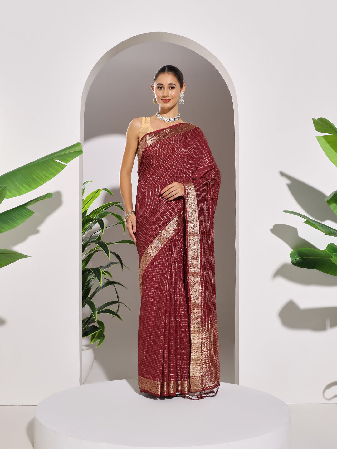 Zaari Jaal Tussar Saree