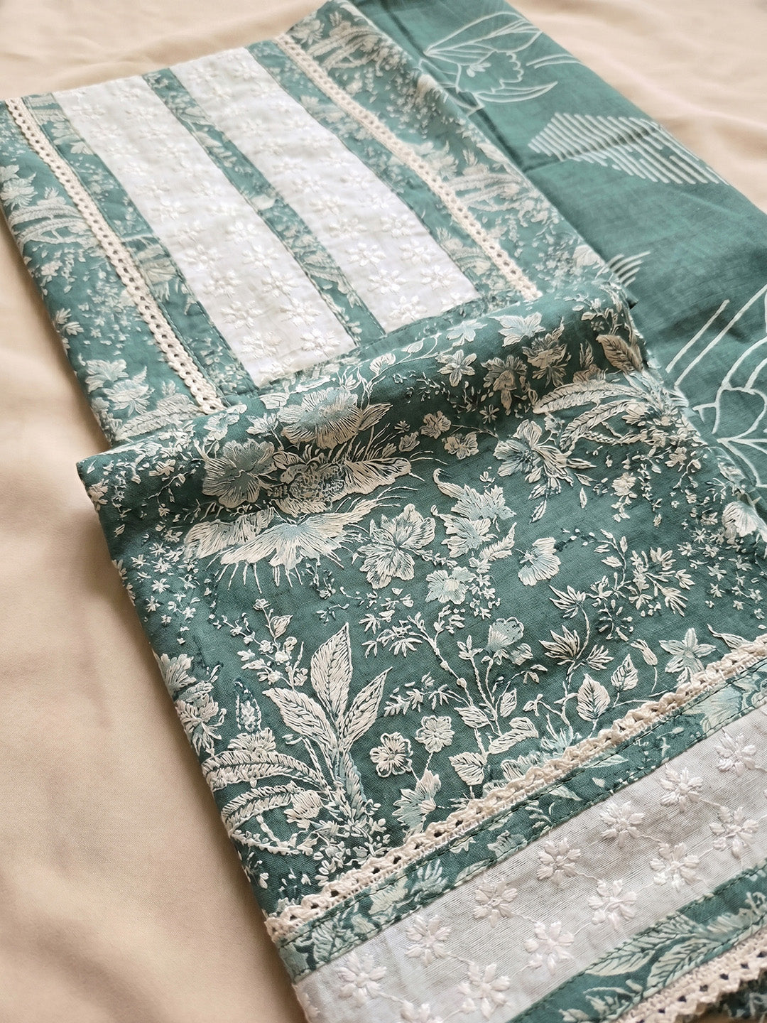 Printed Cotton Blend Unstitched Suit With Pant &amp; Dupatta