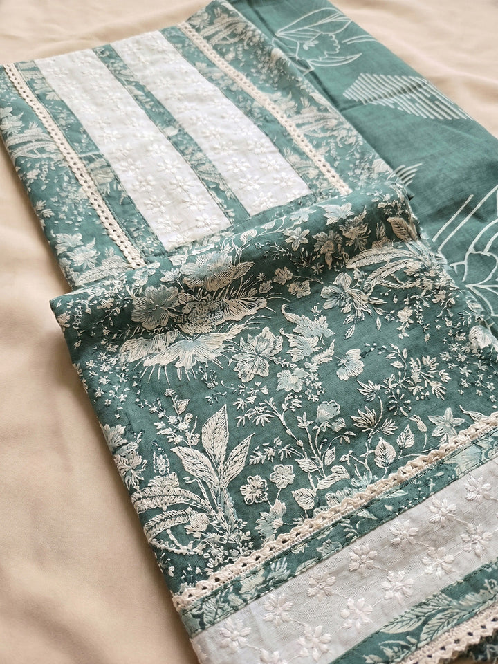 Printed Cotton Blend Unstitched Suit With Pant &amp; Dupatta