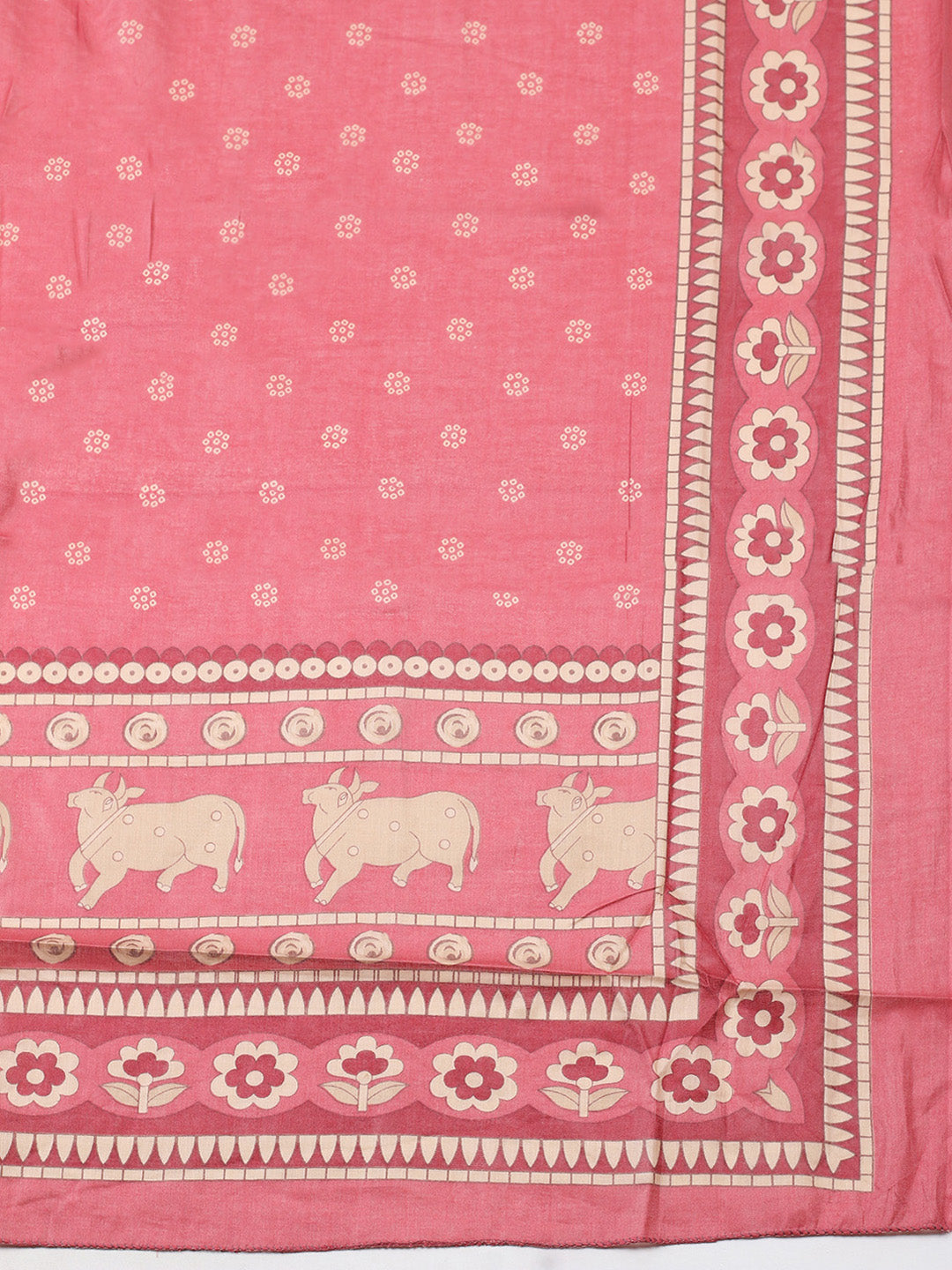 Printed Cotton Blend Unstitched Suit With Pant &amp; Dupatta