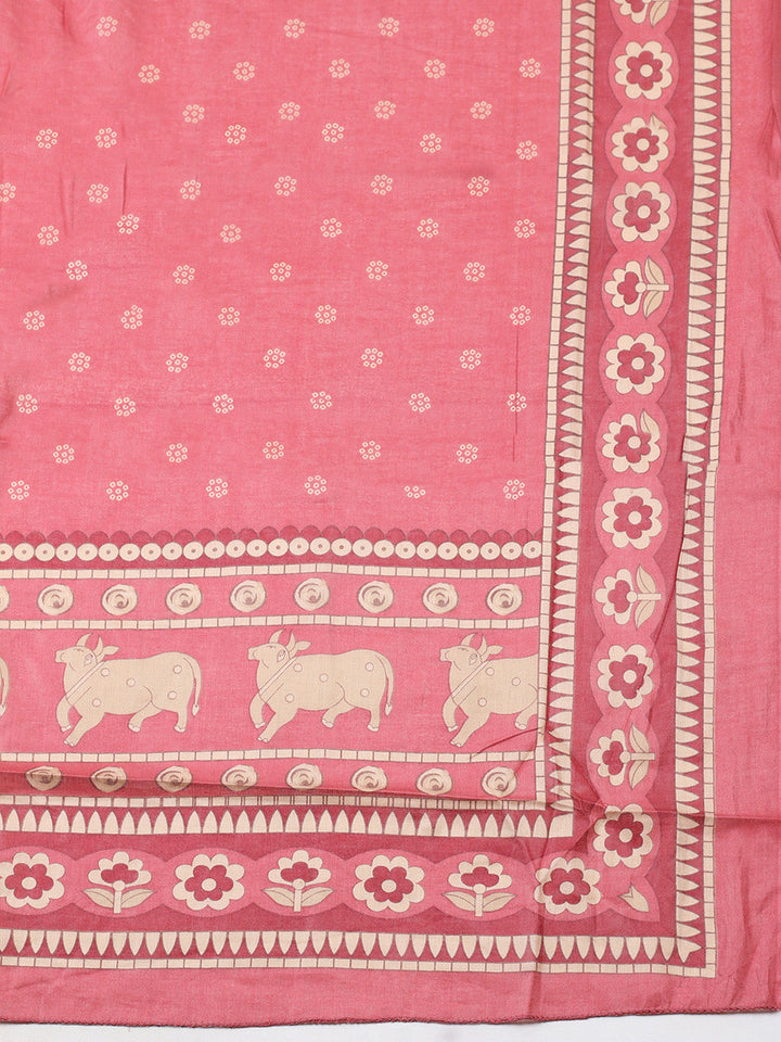 Printed Cotton Blend Unstitched Suit With Pant &amp; Dupatta