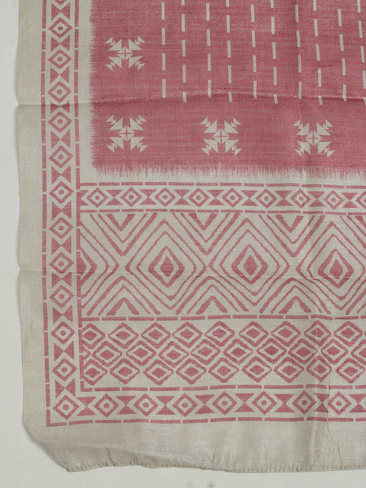 Printed Chanderi Unstitched Suit With Pant &amp; Dupatta