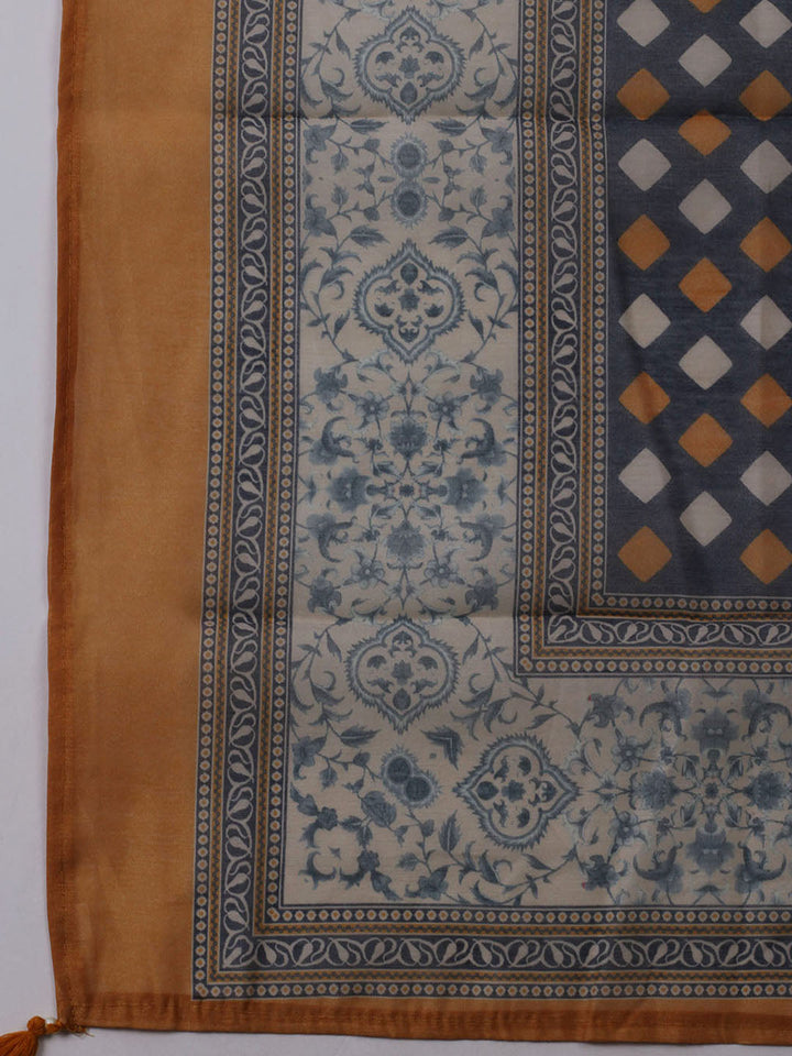 Printed Chanderi Unstitched Suit With Dupatta