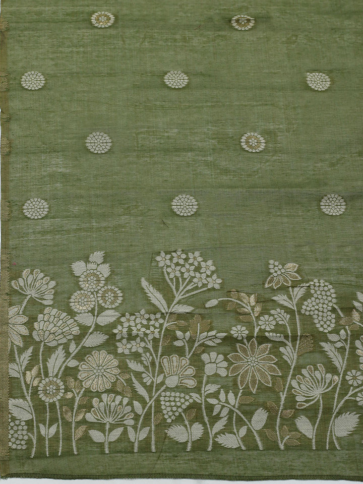 Embroidered Cotton Blend Unstitched Suit With Pant &amp; Dupatta