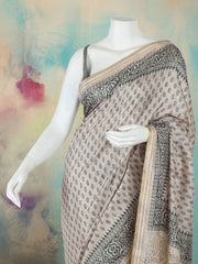 Printed Tussar Green Beige Saree
