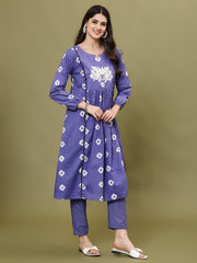 Printed Cotton Blend Kurta With Pants