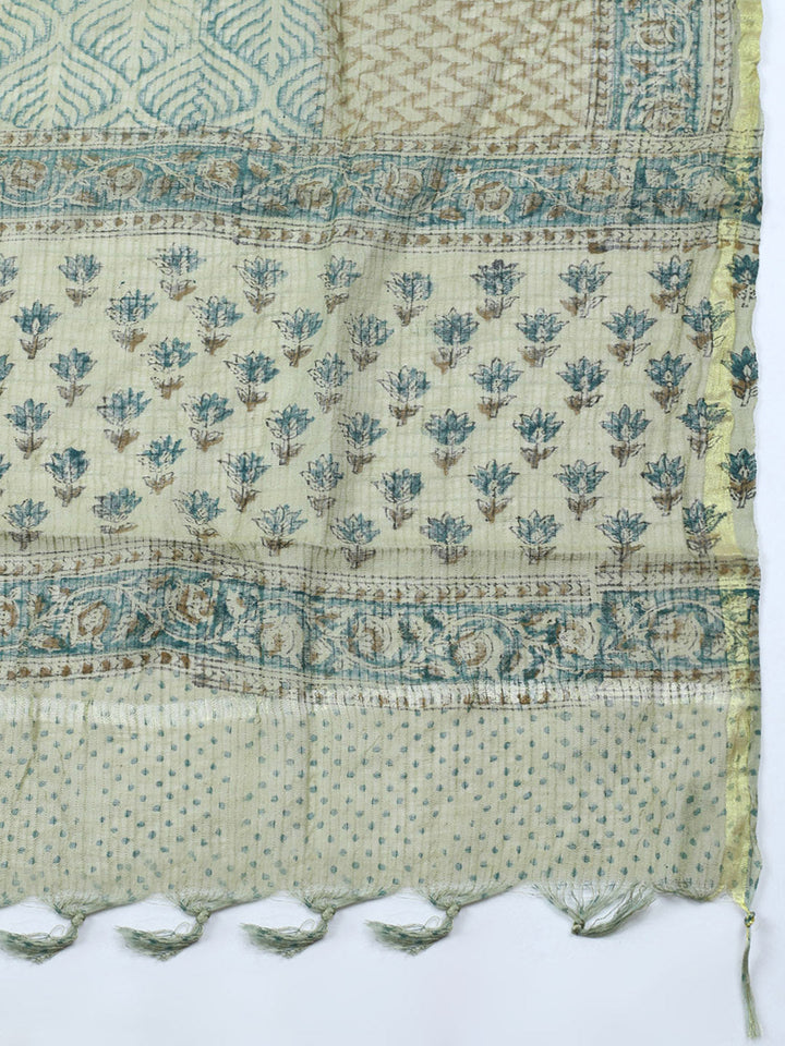 Printed Cotton Blend Unstitched Suit With Pant &amp; Dupatta