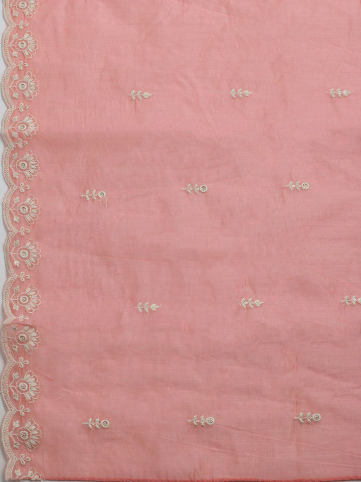Embroidered Chanderi Unstitched Kurta With Pant &amp; Dupatta