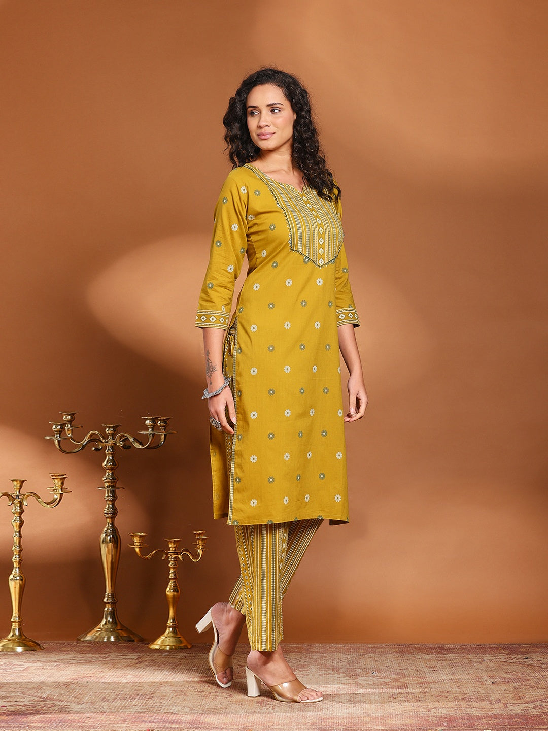 Printed Cotton Blend Kurta With Pant