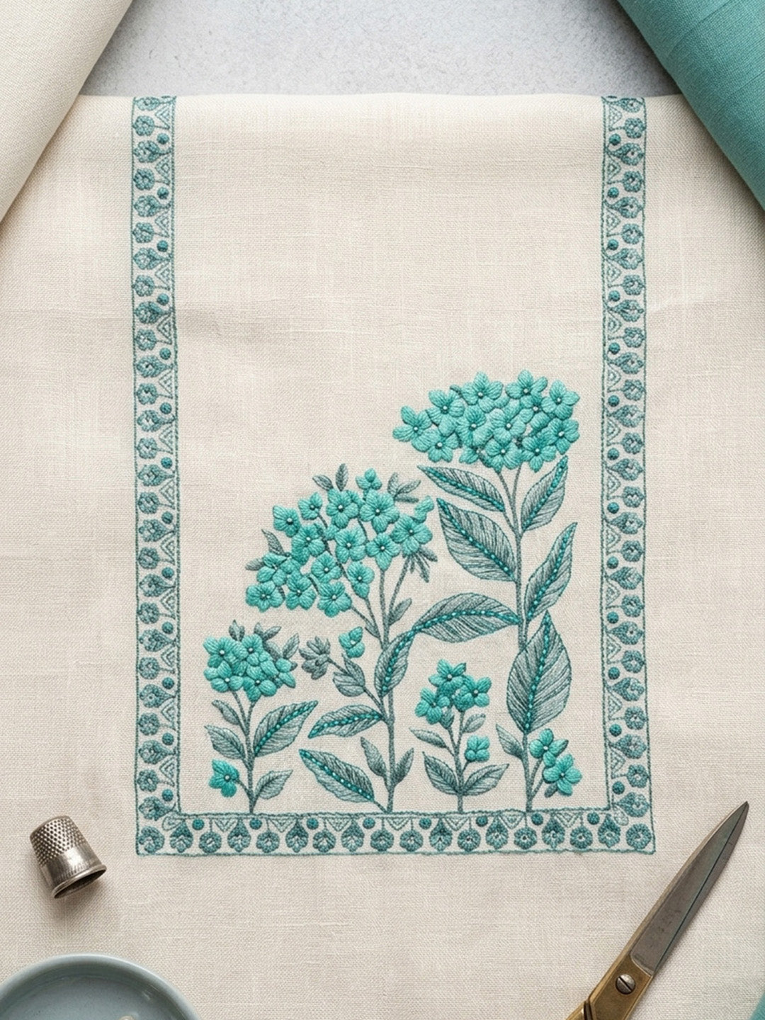 Embroidered Linen Blend Unstitched Suit With Pant &amp; Dupatta