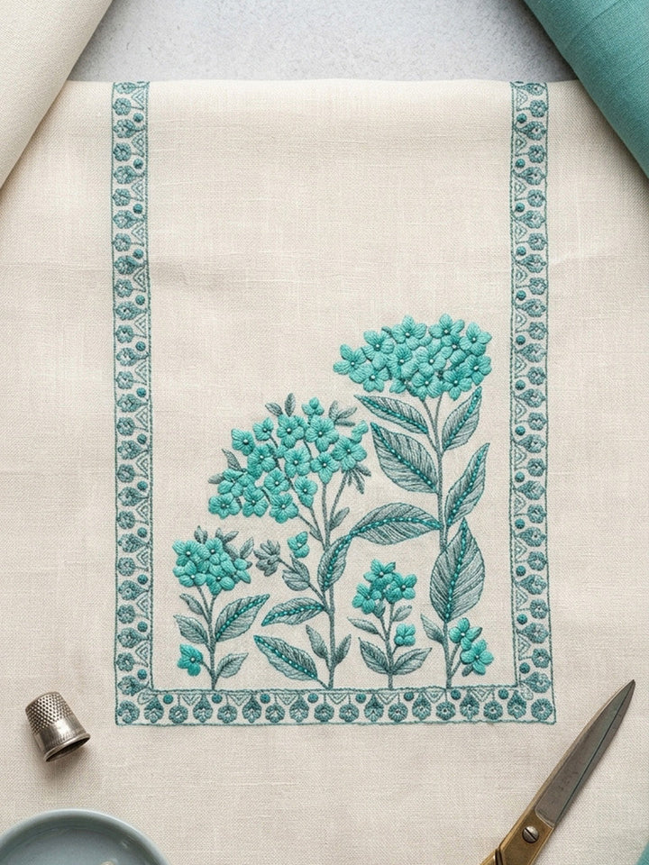 Embroidered Linen Blend Unstitched Suit With Pant &amp; Dupatta