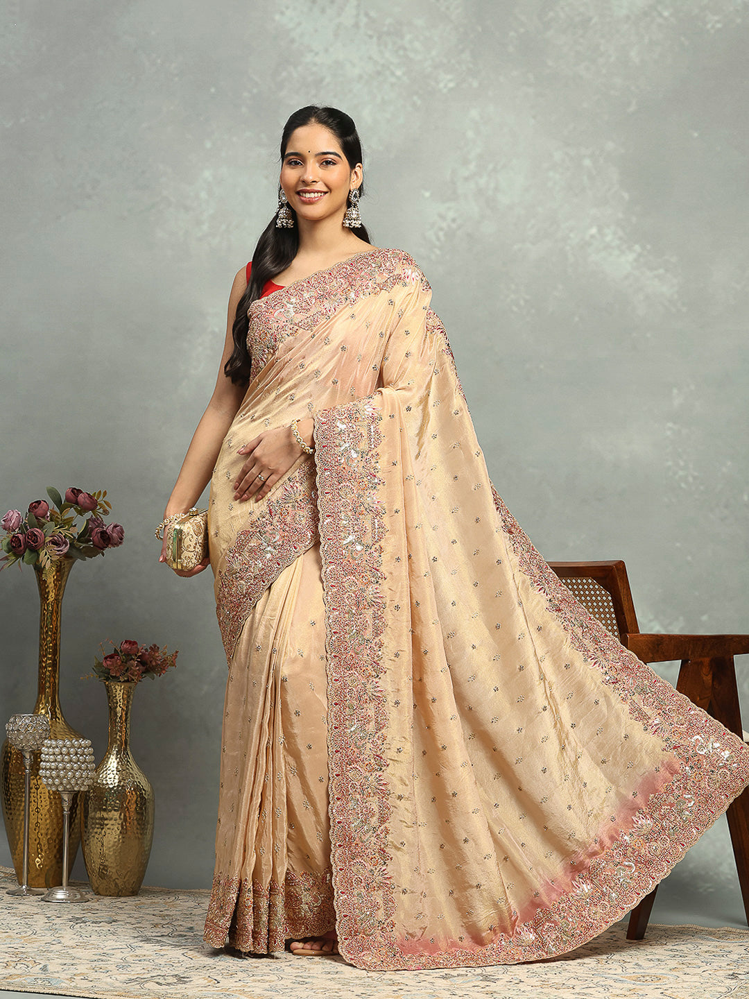 Zari Jaal &amp; Sequin Embroidered Banarasi Saree