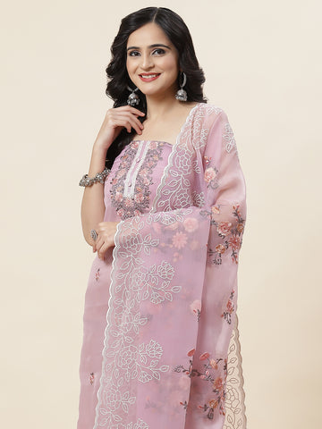 Neck Embroidered Chiffon Unstitched Suit Piece With Dupatta