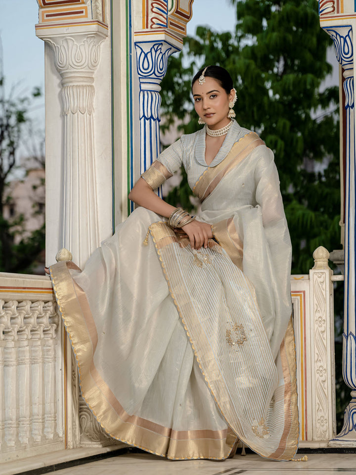 Embroidered Linen Blend Saree