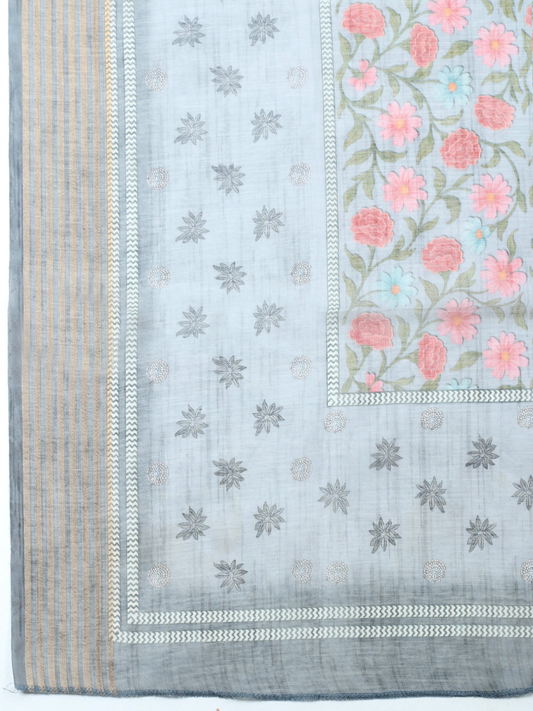 Embroidered Cotton Blend Unstitched Suit With Pant &amp; Dupatta