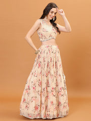 Floral Printed Chinon Choli With Skirt & Dapatta