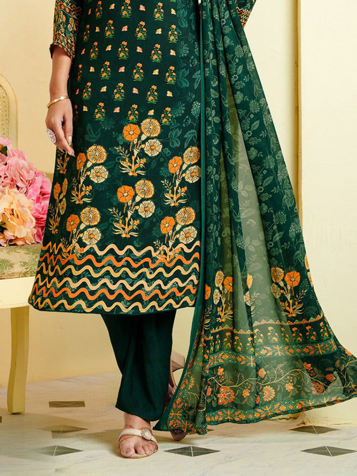 Printed Crepe Unstitched Suit With Pant &amp; Dupatta
