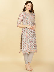 Floral Printed Chanderi Kurta With Pants & Dupatta