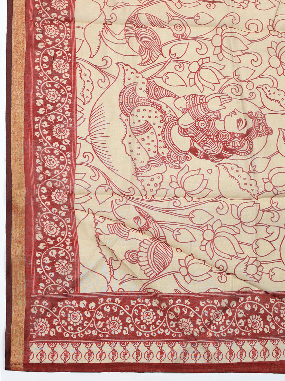 Printed Chanderi Unstitched Suit With Pant &amp; Dupatta