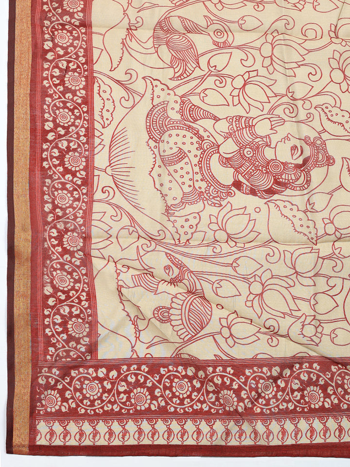 Printed Chanderi Unstitched Suit With Pant &amp; Dupatta