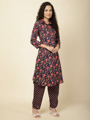 Floral Printed Cotton Kurta With Pants