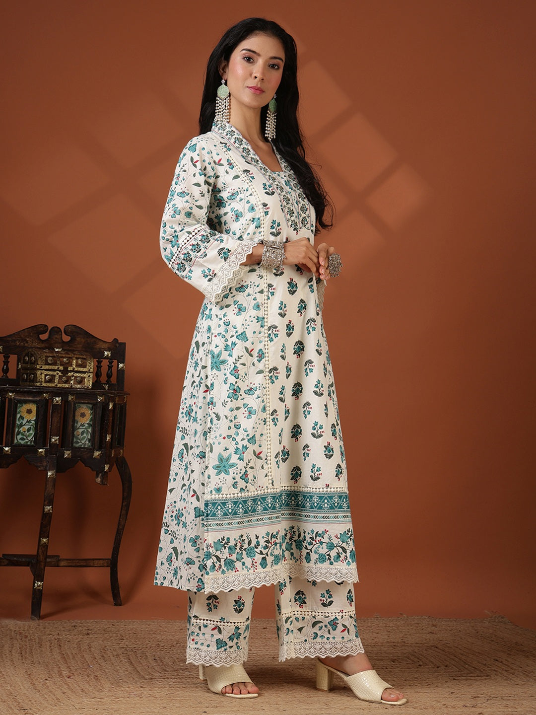 Printed Cotton Blend Kurta With Pant &amp; Dupatta