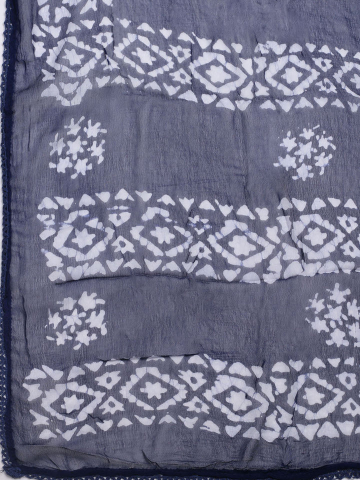 Printed Cotton Blend Unstitched Kurta With Pant &amp; Dupatta