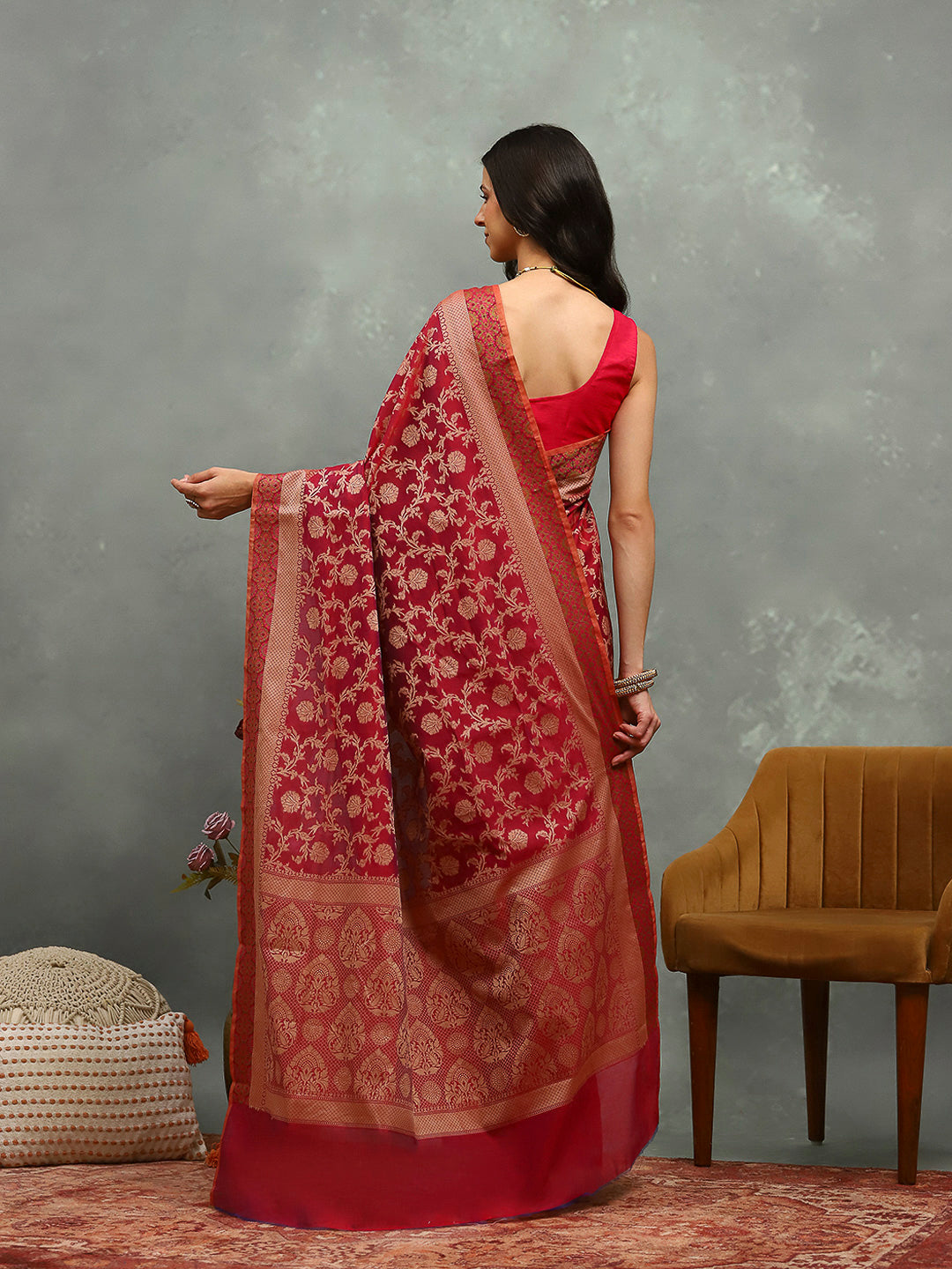 Resham Embroidered Cotton Blend Woven Saree
